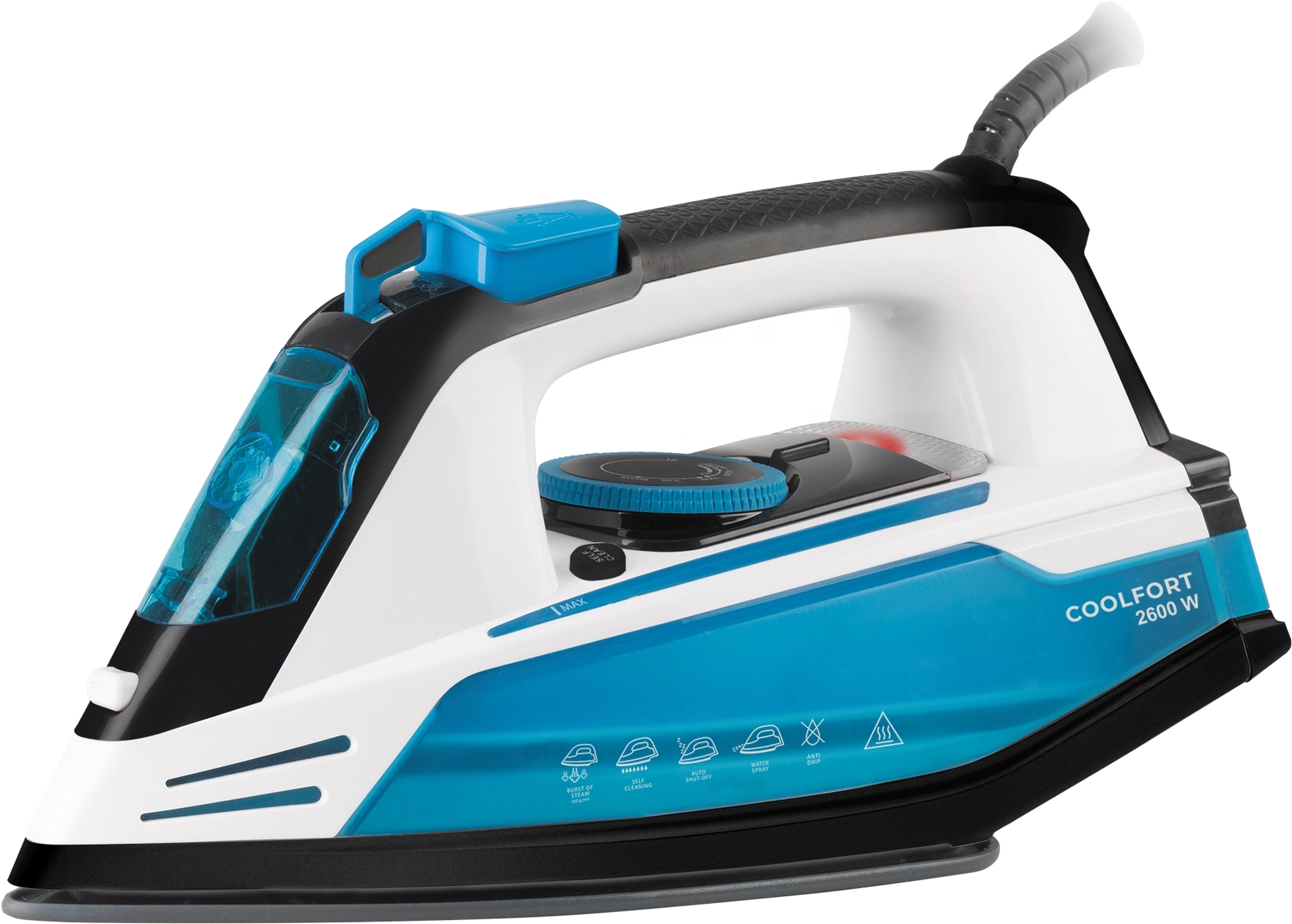 

Утюг COOLFORT CF-3400 2.6 кВт, длина шнура 1.8 м, синий/белый, CF-3400