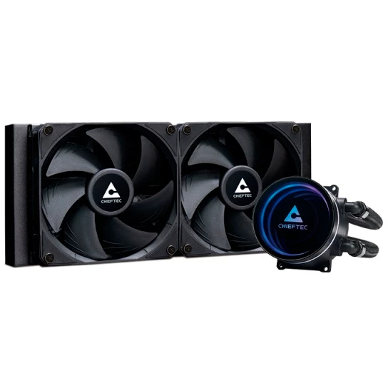 

Жидкостное охлаждение Chieftec Iceberg 240 DARK для Socket 115x/1200/1700/1851/AM5/AM4/AM3/AM3+/FM1/AM2+/FM2/FM2+, 300 Вт, 2x120 мм, черный (CLC-240-BLK), Iceberg 240 DARK