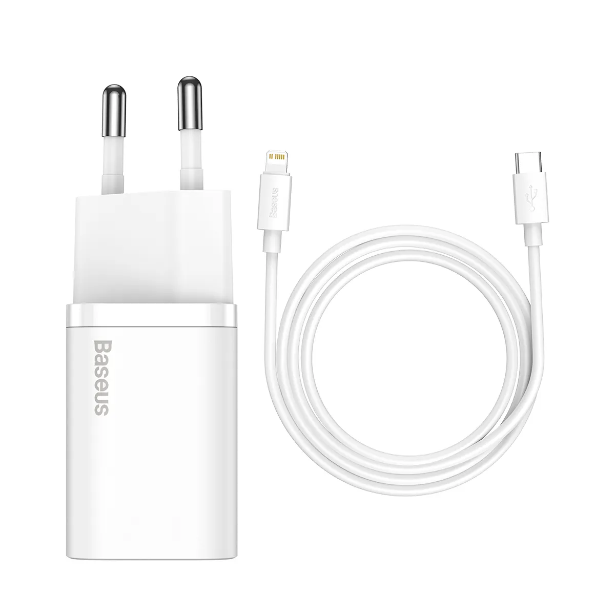 

Сетевое зарядное устройство BASEUS Super Si 20 Вт, EU, USB type-C, Quick Charge, PD, белый (TZCCSUP-B02), кабель Lightning/Type-C