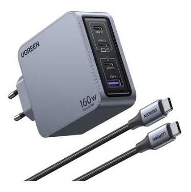 

Сетевое зарядное устройство UGREEN Nexode Pro X763 160 Вт, USB, EU, 3xUSB type-C, Quick Charge, PD, серый (25877), кабель type-C/type-C, X763