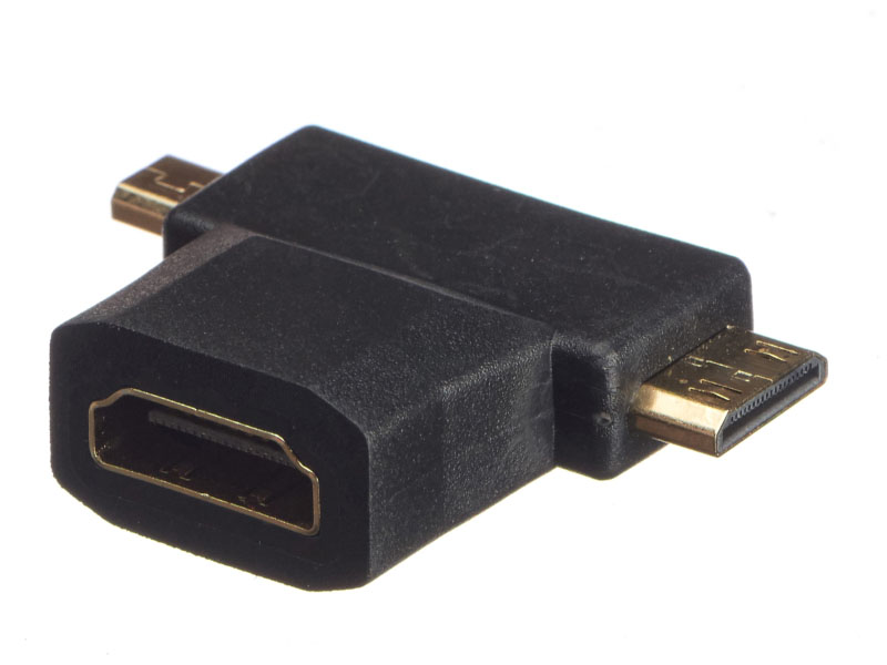 

Переходник (адаптер) HDMI(19F)-2xMicro HDMI(19M) прямой/угловой, черный Netko Optima (NH918)