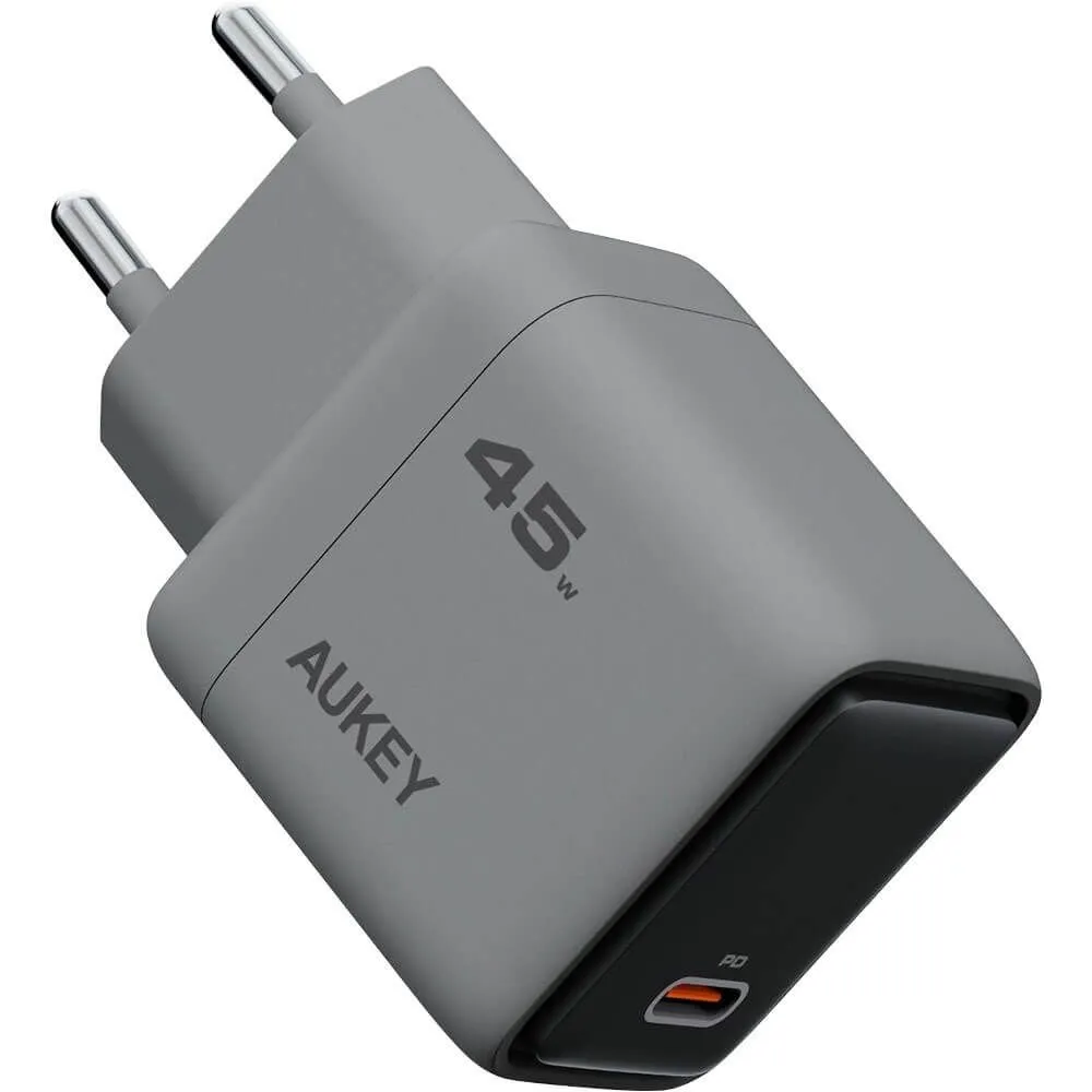 

Сетевое зарядное устройство Aukey Comet 45 Вт, EU, USB type-C, Quick Charge, PD, серый (AWC-PA-C2G)