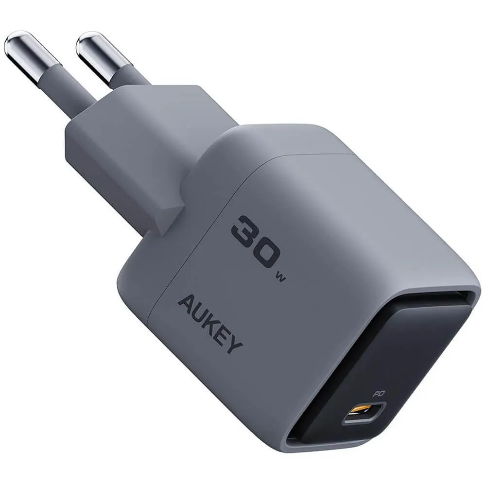

Сетевое зарядное устройство Aukey Comet Mini 30 Вт, EU, USB type-C, Quick Charge, PD, серый (AWC-PA-C1G)