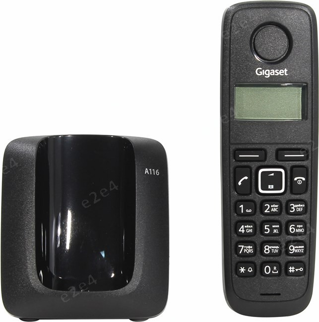 Радиотелефон Gigaset A116, DECT, АОН, черный Замена неисправной трубки, редкие потертости на базовом блоке, полный комплект