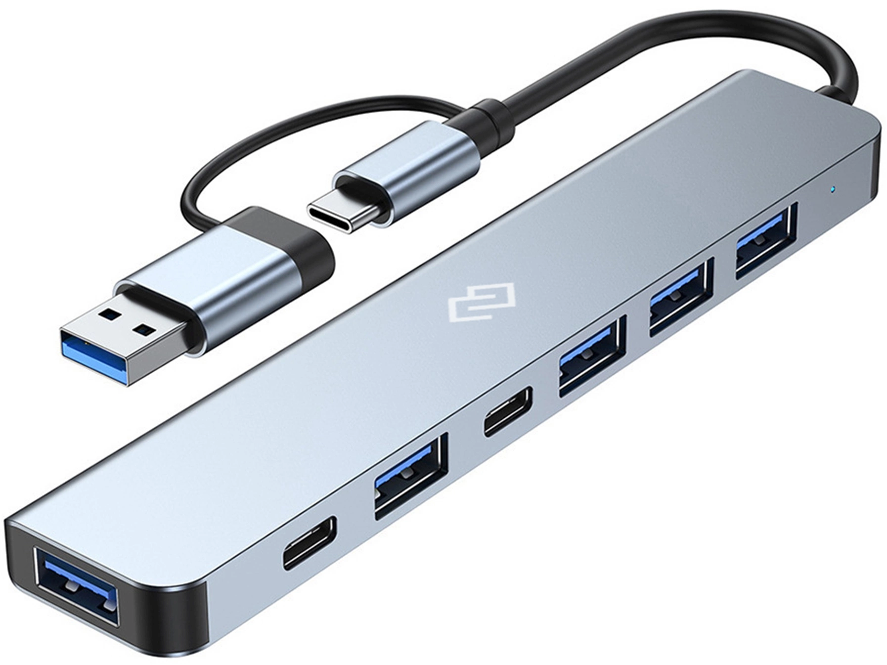 

USB-концентратор Digma DHUB-7USB-AC, 4xUSB 2.0, 1xUSB 3.0, 2 (1 для доп. питания)xUSB-C, серебристый (DHUB-7USB-AC), DHUB-7USB-AC