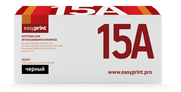 

Картридж лазерный EasyPrint LH-15AU (15A/Q2613A/Q2624A/C7115A/EP-25), черный, 2500 страниц, совместимый для 1000w/LJ 1000/1005/1005w/1150/1200/1200n/1220/1300/1300n/1300t/1300xi/MFP3300/MFP3320/MFP3320n/MFP3330/MFP3380/Laser Shot LBP1210