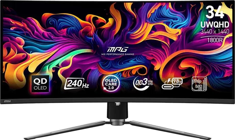 

Монитор 34" MSI MPG 341CQPX QD-OLED, изогнутый, 3440x1440 (21:9), 250кд/м2, 240 Гц, 0.03 мс, 178°/178°, HDMI, DisplayPort, USB Type-C, USB-Hub, черный (9S6-3DD04T-023), 341CQPX