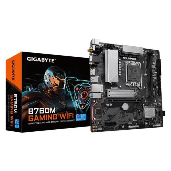 

Материнская плата GIGABYTE B760M GAMING WIFI, Socket1700, Intel B760, 2xDDR5 DIMM, PCI-Ex16, 4SATA3, 7.1-ch, 2.5GLAN, 5 USB 3.2, 1 USB Type-C, VGA, HDMI, DP, mATX, Retail, B760M GAMING WIFI