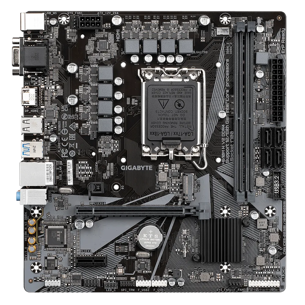 

Материнская плата GIGABYTE H610M H V2 DDR4, Socket1700, Intel H610, 2xDDR4, PCI-Ex16, 4SATA3, 7.1-ch, GLAN, 4 USB 3.2, VGA, HDMI, mATX, Bulk, H610M H V2 DDR4