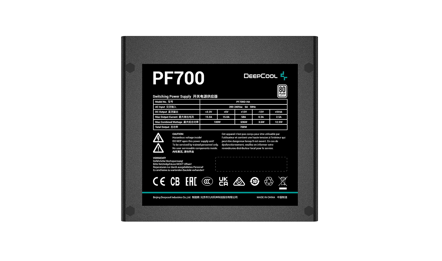 

Блок питания 700 Вт ATX Deepcool PF700, 120 мм, 80 Plus, Retail (R-PF700D-HA0B-CN), PF700