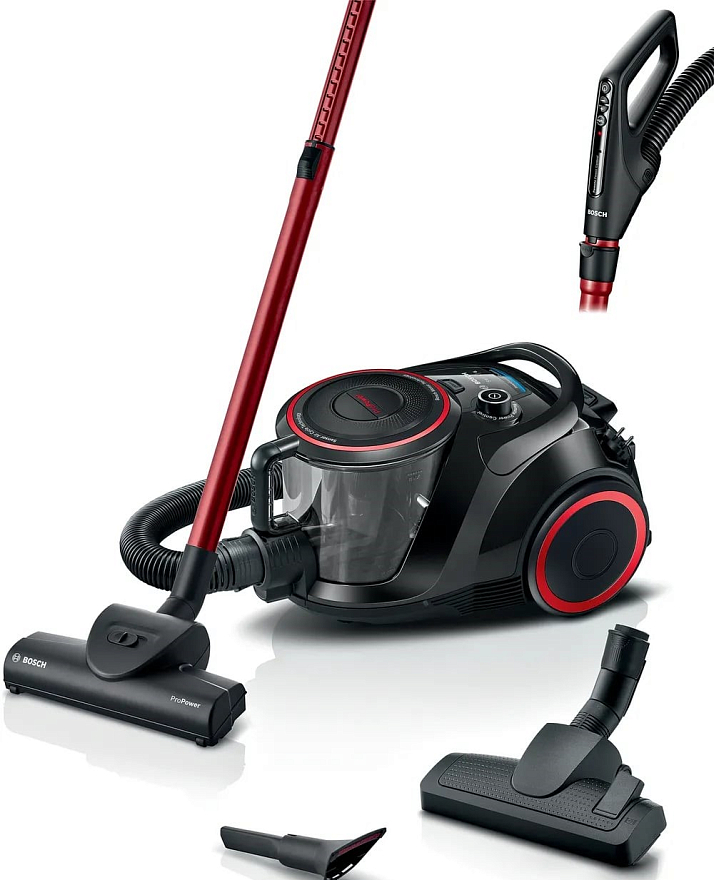 

Пылесос Bosch Serie 6 BGS41POW1 700 Вт, 2.4 л, 7 м, черный/красный (BGS41POW1), BGS41POW1