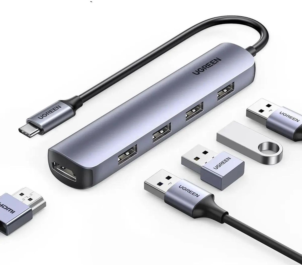 

Концентратор UGREEN CM417, 4xUSB 3.0, серый + 1xHDMI (20197), CM417