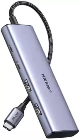 

Концентратор UGREEN CM473, 2xUSB 3.0, 2 (1 для доп. питания)xUSB-C, серый (15395), CM473