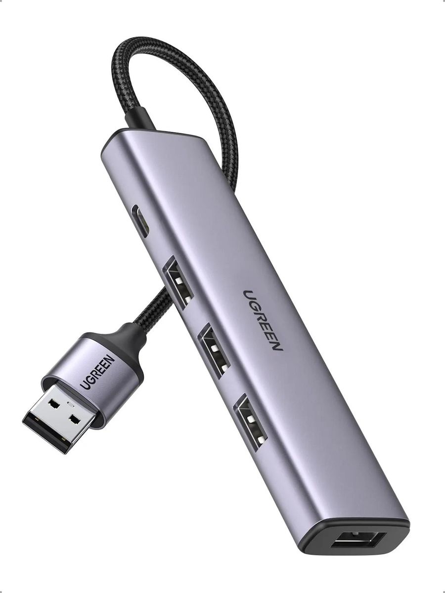 Концентратор UGREEN CM473, 3xUSB 3.0, 1 (для питания)xUSB-C
