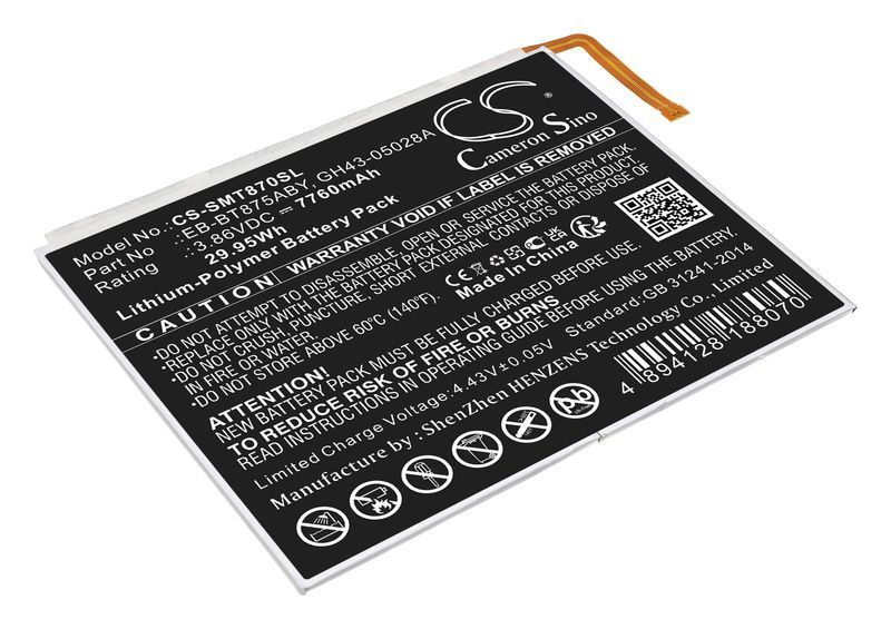 

Аккумулятор CameronSino CS-SMT870SL, 3.86V, 7.76 А·ч, Li-pol для Samsung Galaxy Tab S7 11" (CS-SMT870SL), CS-SMT870SL