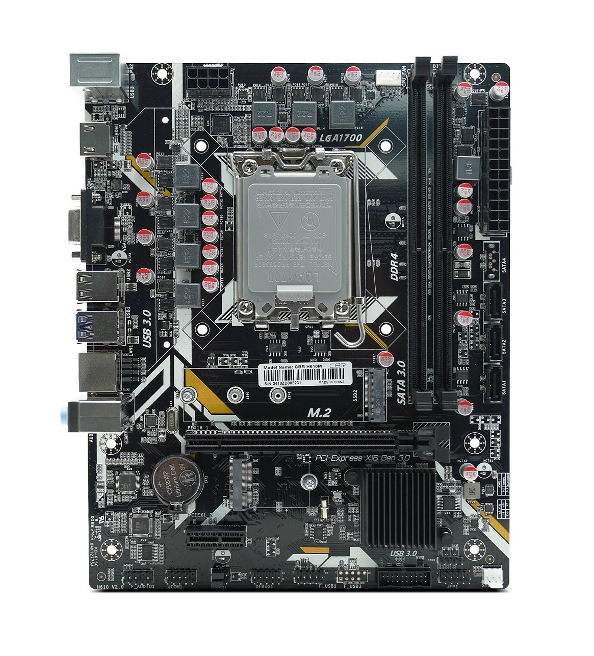 

Материнская плата CBR H610M, Socket1700, Intel H610, 2xDDR4, PCI-Ex16, 3SATA3, 7.1-ch, GLAN, 3 USB 3.0, VGA, HDMI, mATX, Retail, H610M