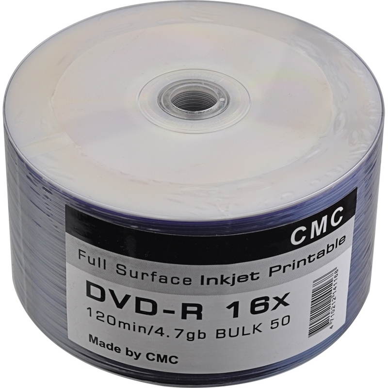 

Диск CMC DVD-R, 4.7Gb, 16x, Bulk, 50 шт, Printable (CMCDVDRPRB50)