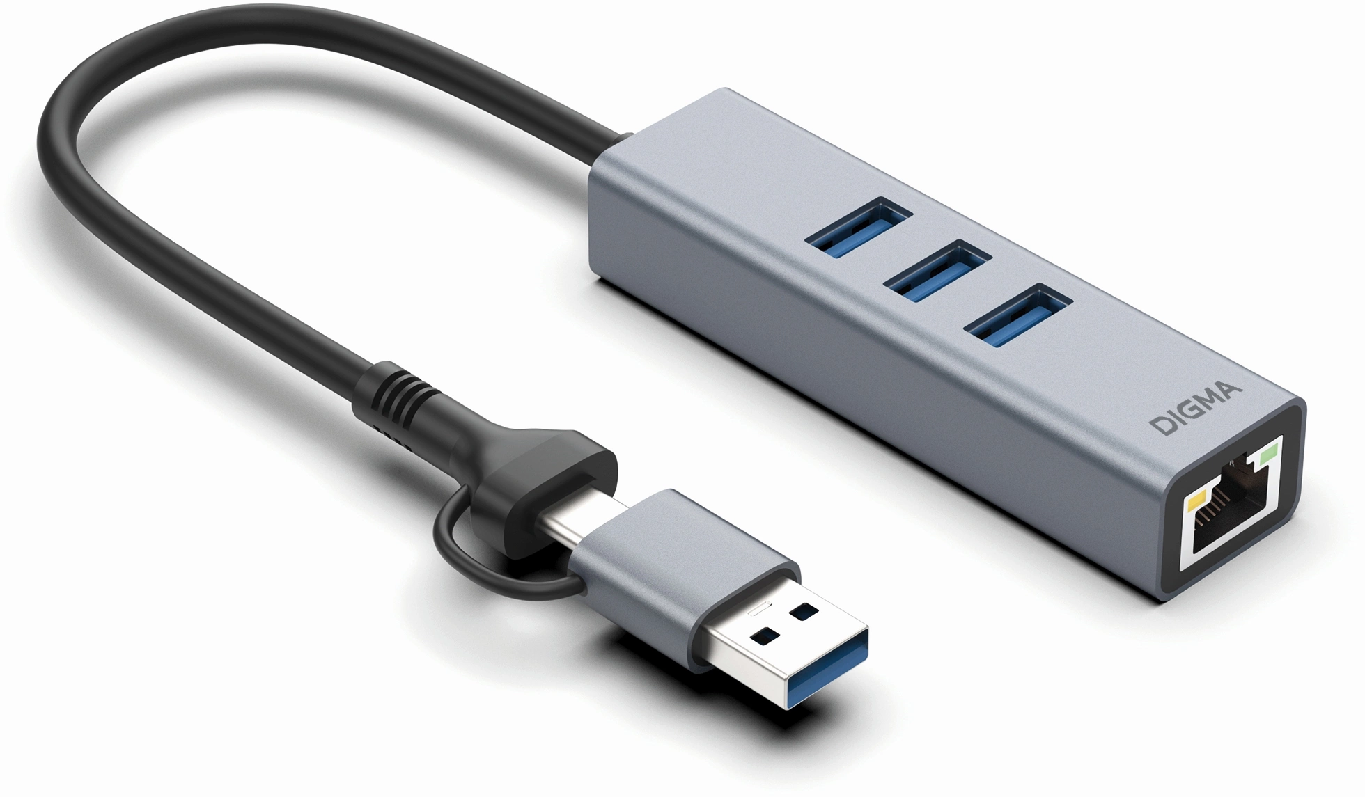 Сетевая карта Digma DLA-GEUCH3, 1 Гбит/с, USB 3.0 Type-A/Type-C (DLA-GEUCH3)