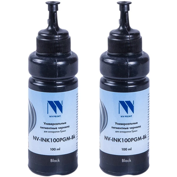 

Чернила NV-Print, 2 x 100 мл, черный, совместимые, пигментные для Epson (NV-INK100PGM2-Bk)