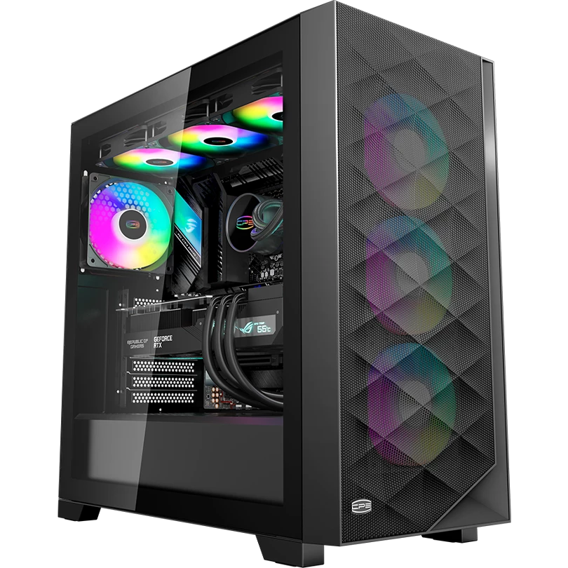 

Корпус PCCOOLER C3D510 BK ARGB, ATX, Midi-Tower, 2xUSB 3.0, RGB подсветка, черный, без БП (C3D510-BKP3-GL), C3D510 BK ARGB