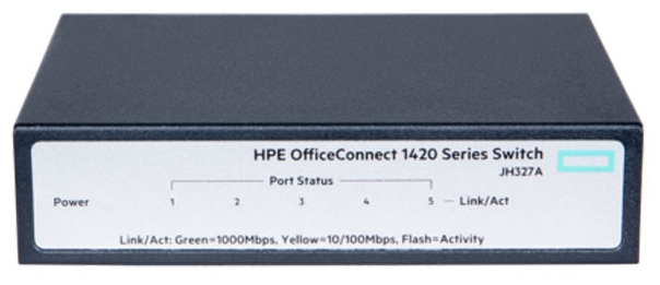 

Коммутатор HPE 1420 5G, 5x10/100/1000BASE-T, неуправляемый (JH327A), OfficeConnect 1420, 5G