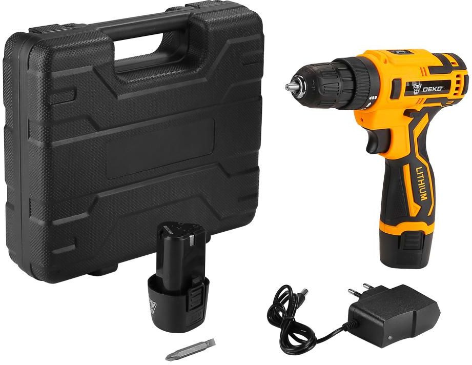 Дрель-шуруповерт DEKO Banger 12V SET 3, аккумуляторный, 26 нм, 700 об/мин, 12V, 2 А·ч, Li-Ion, два акб, быстрозажимной патрон, кейс (063-4130) б/у, после ремонта, следы эксплуатации, комплект полный