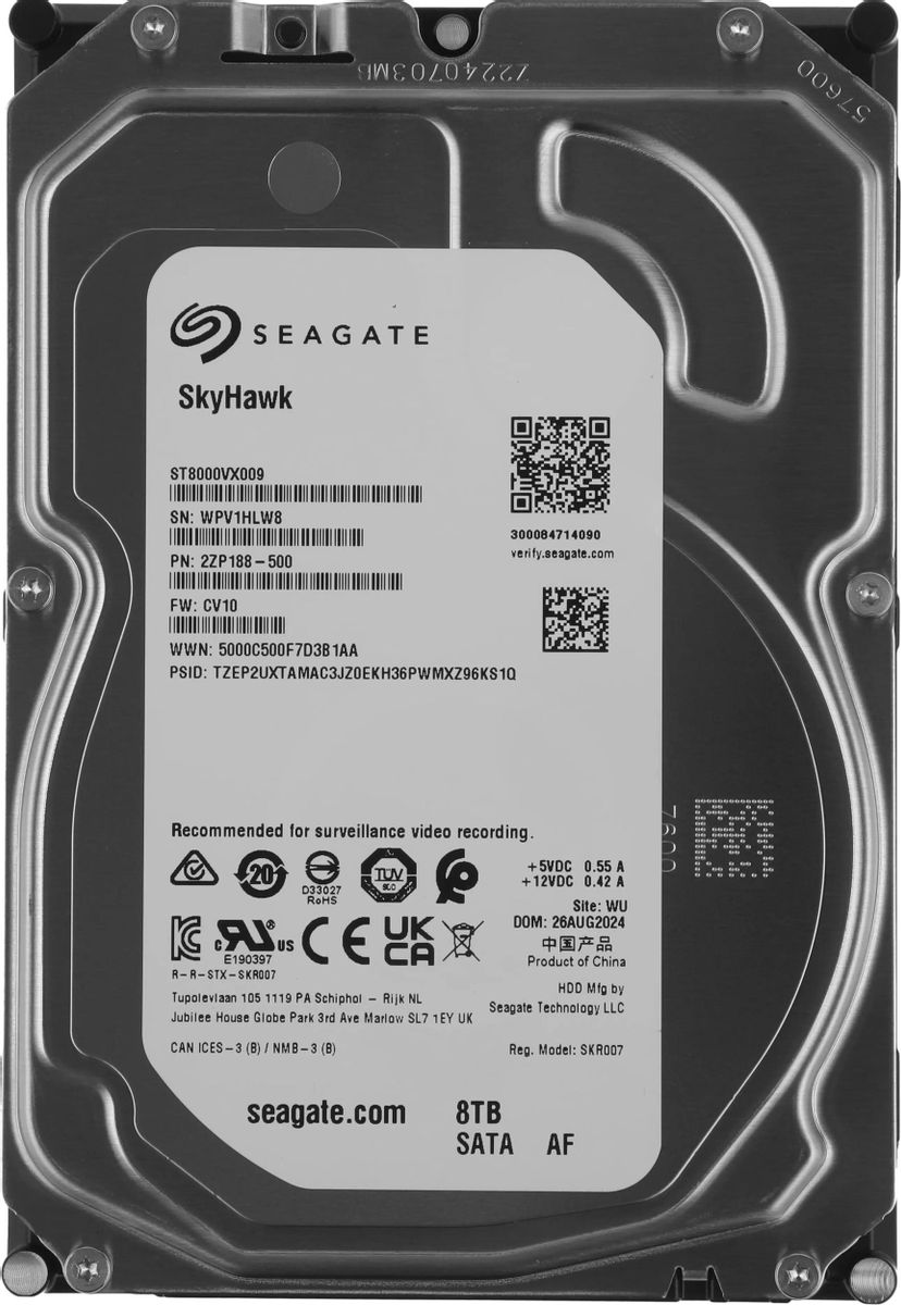 

Жесткий диск (HDD) Seagate 8Tb SkyHawk, 3.5", 7200rpm, 256Mb, SATA3 (ST8000VX009)