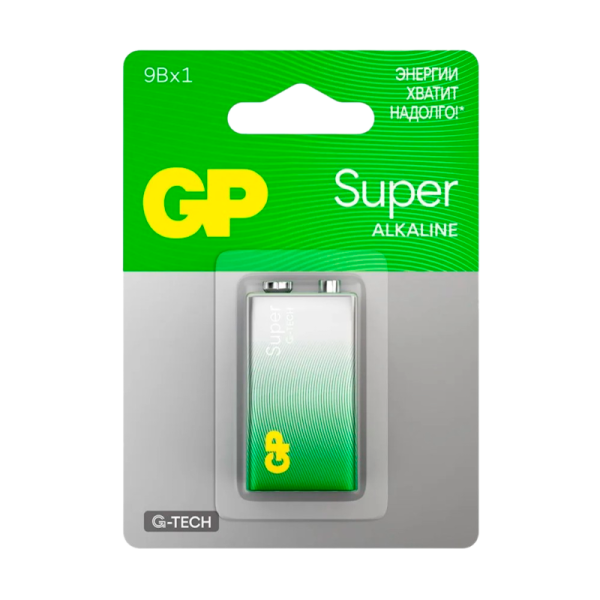 Батарейка GP Super, крона (6LR61/6LF22/1604A/1604S/6F22), 9V, 1 шт