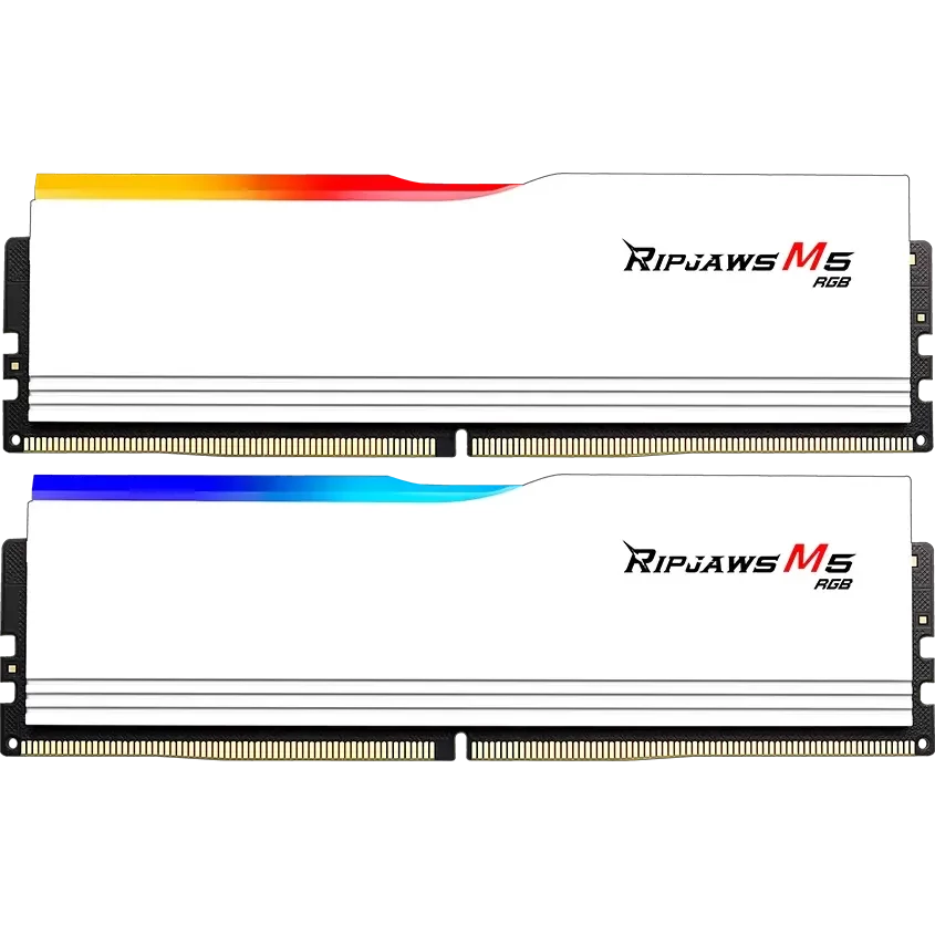 

Комплект памяти DDR5 DIMM 32Gb (2x16Gb), 6400MHz, CL36, 1.35V, G.Skill RIPJAWS M5 RGB (F5-6400J3648F16GX2-RM5RW) Retail, F5-6400J3648F16GX2-RM5RW