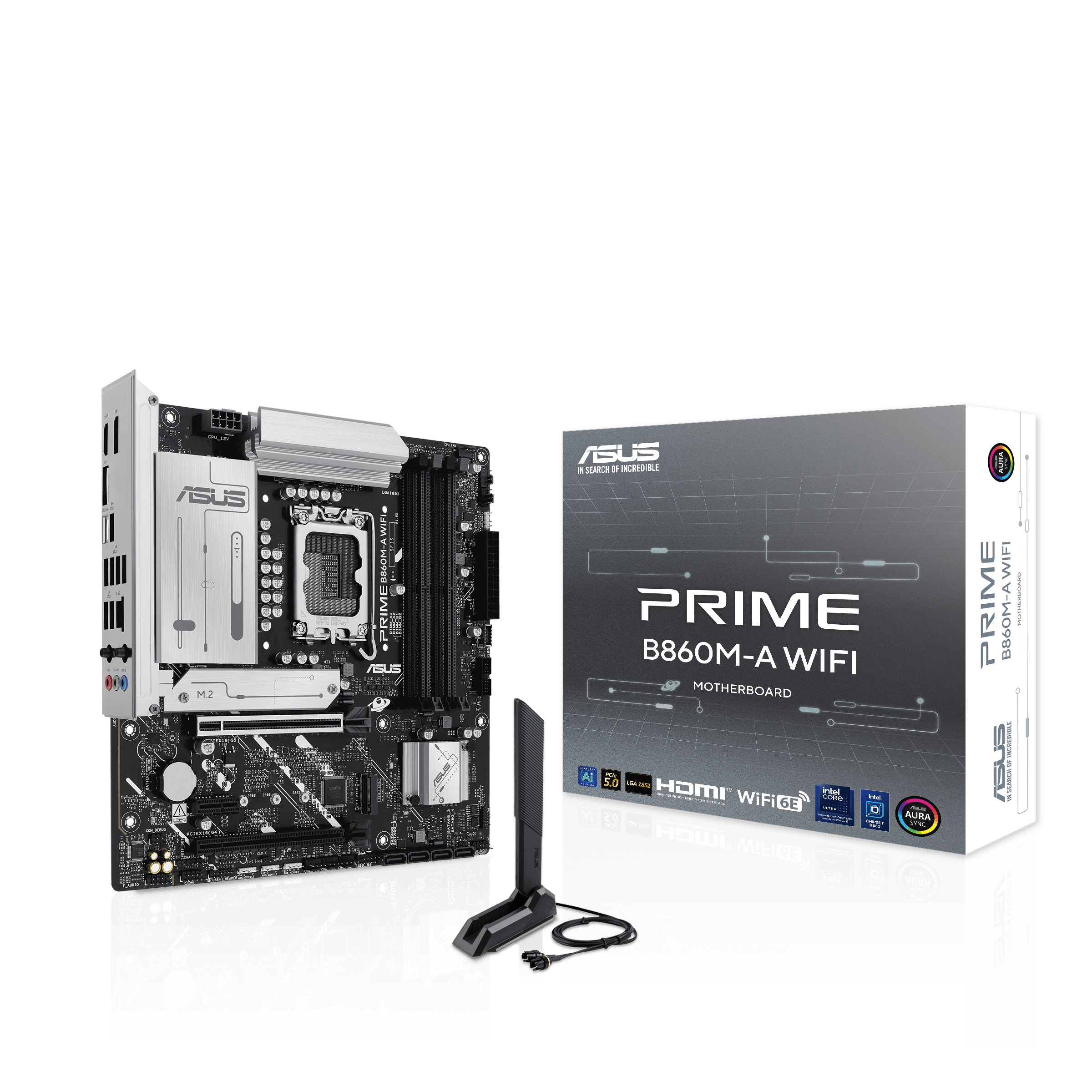 

Материнская плата ASUS PRIME B860M-A WIFI, LGA1851, Intel B860, 4xDDR5 DIMM, 2PCI-Ex16, 4SATA3, 7.1-ch, 2.5GLAN, 5 USB 3.2, 2 USB Type-C, HDMI, DP, mATX, Retail, PRIME B860M-A WIFI