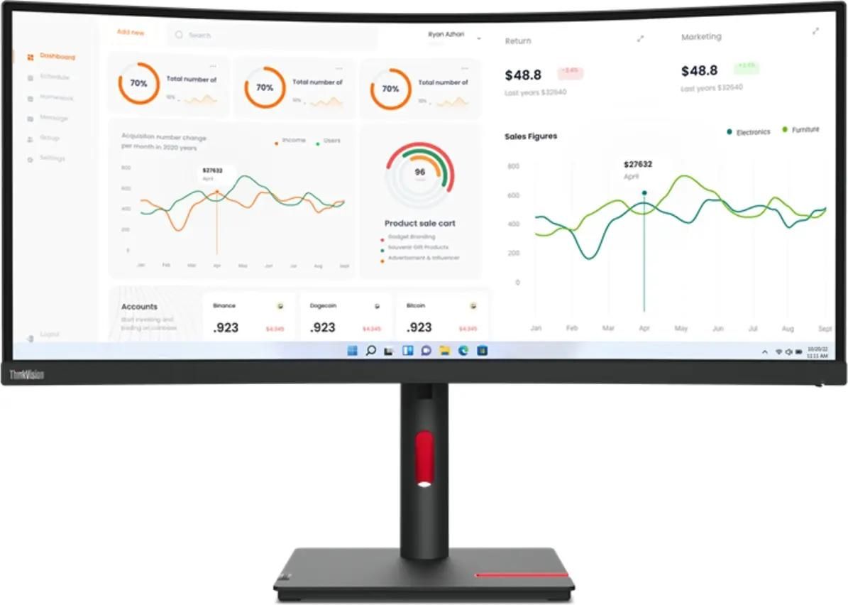 

Монитор 34" Lenovo ThinkVision T34w-30 VA, изогнутый, 3440x1440 (21:9), 350кд/м2, 4 мс, 178°/178°, HDMI, DisplayPort, USB Type-C, USB-Hub, черный (63D4GAT1UK), T34w-30