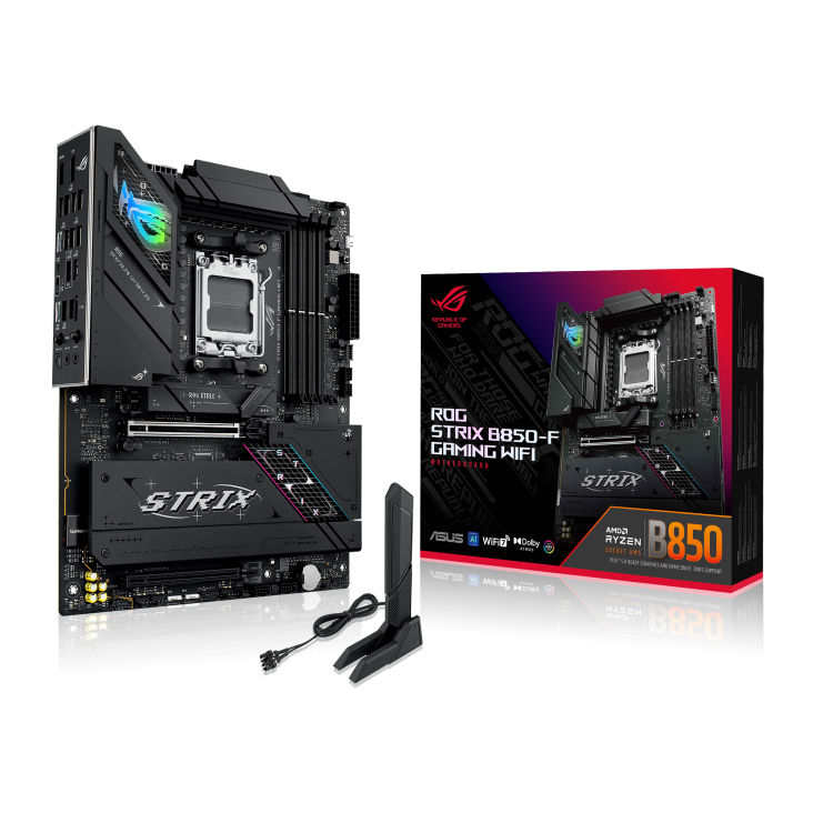 

Материнская плата ASUS ROG STRIX B850-F GAMING WIFI, AM5, AMD B850, 4xDDR5 DIMM, 2PCI-Ex16, 2SATA3, 7.1-ch, GLAN, 8 USB 3.2, 3 USB Type-C, HDMI, DP, ATX, Retail, ROG STRIX B850-F GAMING WIFI