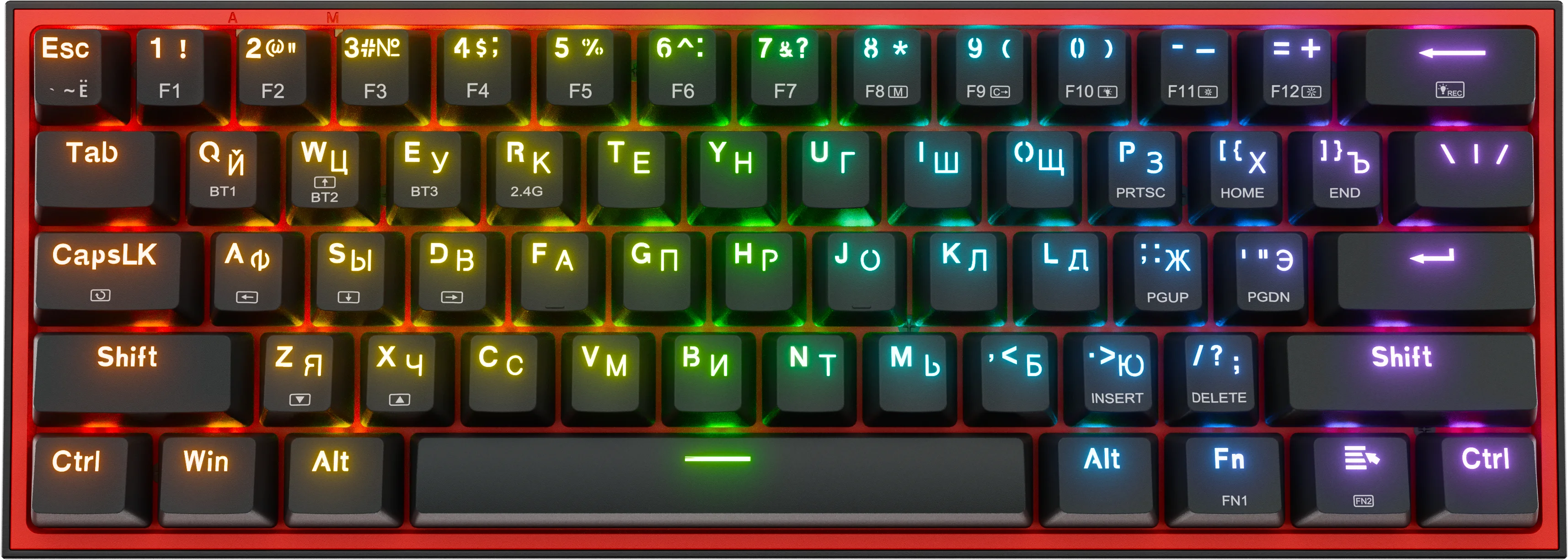 Клавиатура Redragon Fizz Pro, Bluetooth/Радиоканал/USB, черный/красный (70666)