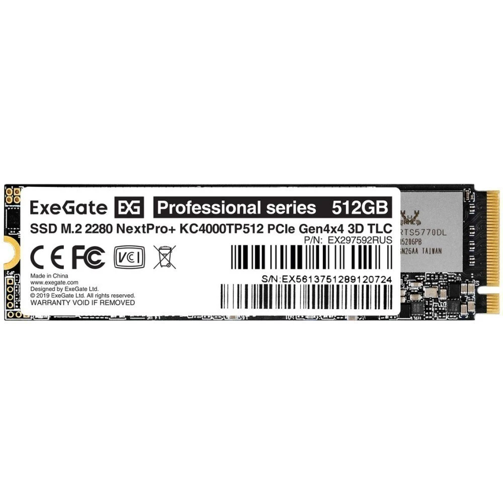 

Твердотельный накопитель (SSD) Exegate 512Gb NextPro+ KC4000TP512, 2280, PCI-E 4.0 x4, NVMe (EX297592RUS) Bulk (OEM), KC4000TP512