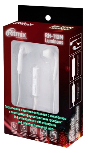 

Проводная гарнитура Ritmix RH-113M Luminous, белый, RH-113M