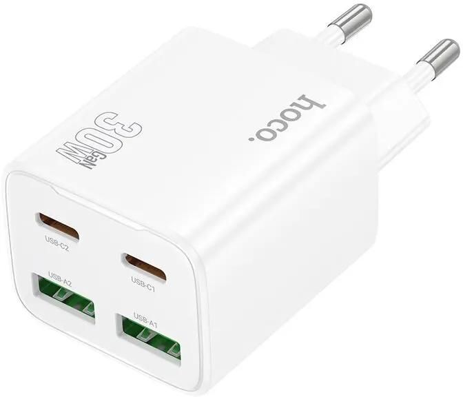 

Сетевое зарядное устройство Hoco Fundador N56 30 Вт, 2xUSB, EU, 2xUSB type-C, PD, белый (32508), N56