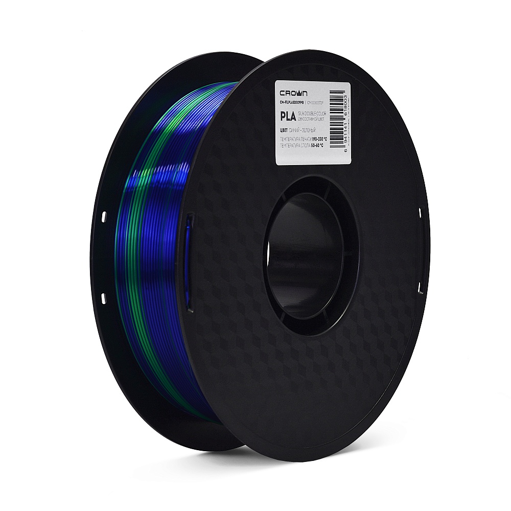 

Пластик CROWN CM-FILPLASD009BG, PLA Silk, 1.75 мм x 330 м, синий/зеленый для 3D принтера (CM000003729), CM-FILPLASD009BG