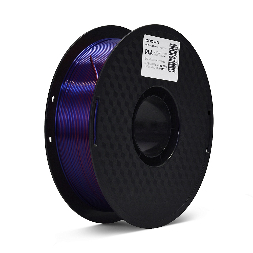 

Пластик CROWN CM-FILPLASD010RP, PLA Silk, 1.75 мм x 330 м, красный/пурпурный для 3D принтера (CM000003730), CM-FILPLASD010RP