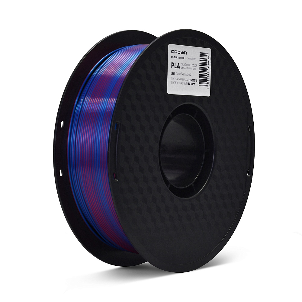 

Пластик CROWN CM-FILPLASD012BR, PLA Silk, 1.75 мм x 330 м, красный/синий для 3D принтера (CM000003732), CM-FILPLASD012BR