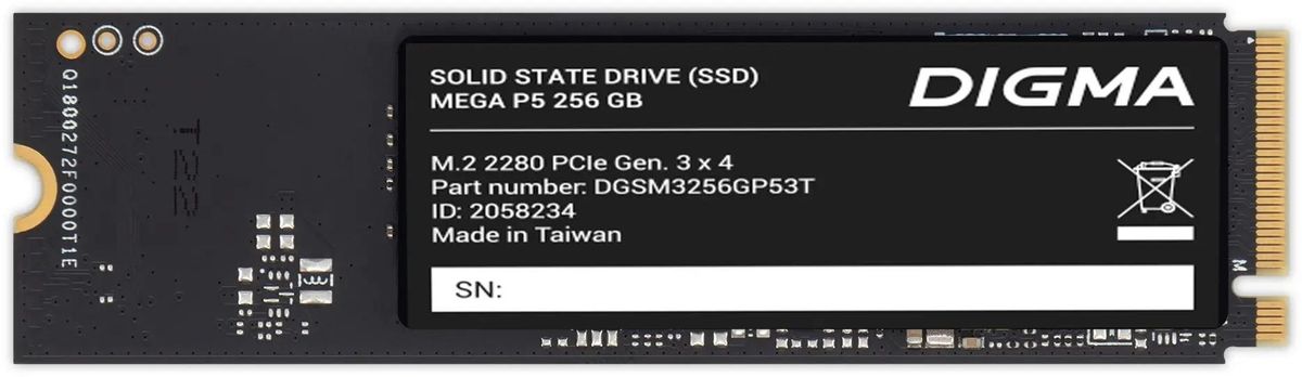 

Твердотельный накопитель (SSD) Digma 256Gb Mega P5 DGSM3256GP53T, 2280, PCI-E 3.0 x4, NVMe (DGSM3256GP53T) Retail, DGSM3256GP53T