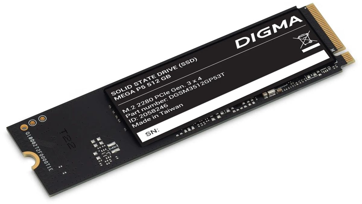 

Твердотельный накопитель (SSD) Digma 512Gb Mega P5 DGSM3512GP53T, 2280, PCI-E 3.0 x4, NVMe (DGSM3512GP53T) Retail, DGSM3512GP53T
