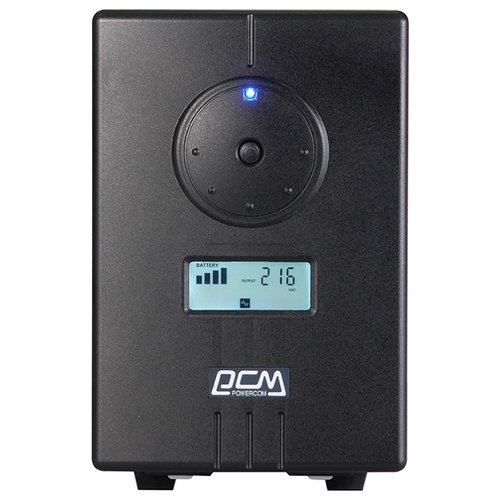 ИБП Powercom INF-1100, 1100 В·А, 770 Вт, EURO, розеток - 2, USB, черный (без аккумуляторов) б/у, после ремонта, следы эксплуатации, замятие нижней панели, комплект полный