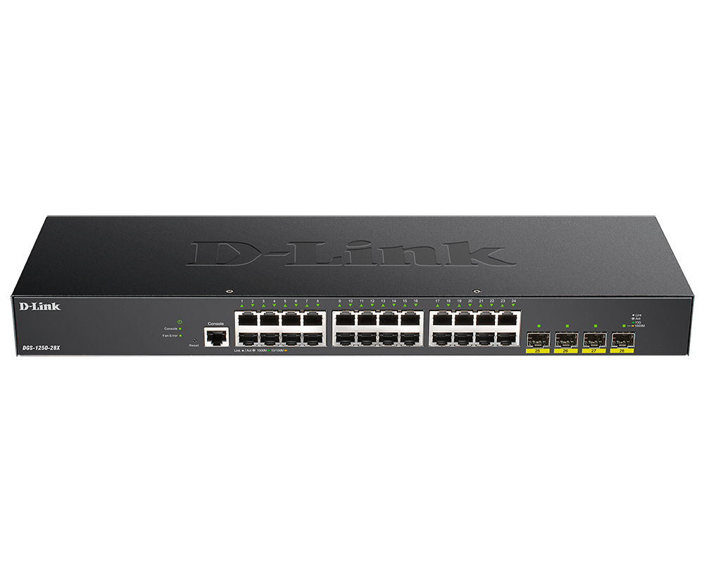 

Коммутатор D-Link DGS-1250-28X, управляемый, кол-во портов: 24x1 Гбит/с, кол-во SFP/uplink: SFP+ 4x10 Гбит/с, установка в стойку (DGS-1250-28X/A1A(ISP)), DGS-1250-28X