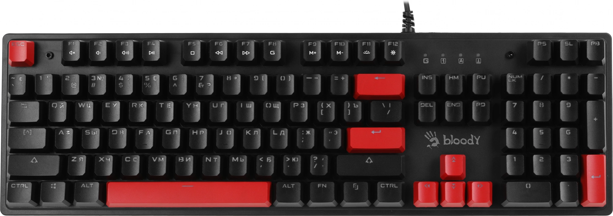 

Клавиатура проводная A4Tech Bloody S515R, механическая, Bloody BLMS RED, подсветка, USB, черный/красный (1994639), Bloody S515R