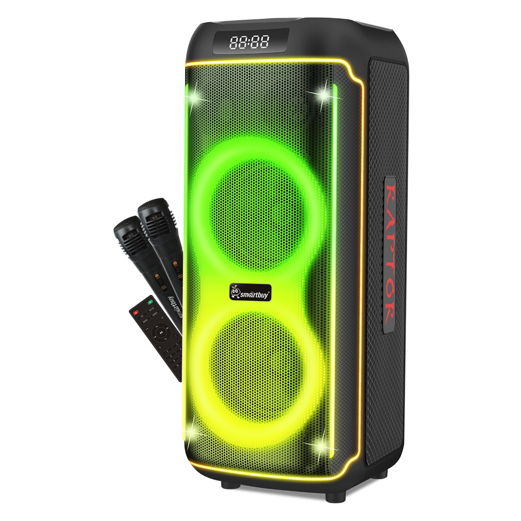 

Портативная акустика SmartBuy RAPTOR, 100 Вт, FM, AUX, USB, microSD, Bluetooth, подсветка, черный (SBS-5760), RAPTOR