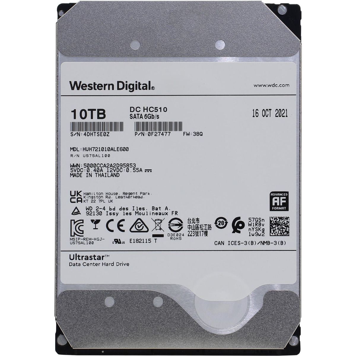 

Жесткий диск (HDD) Western Digital 10Tb Ultrastar DC HC510, 3.5", 7.2K, 256Mb, 512e, SATA3 (WUS721010ALE600)