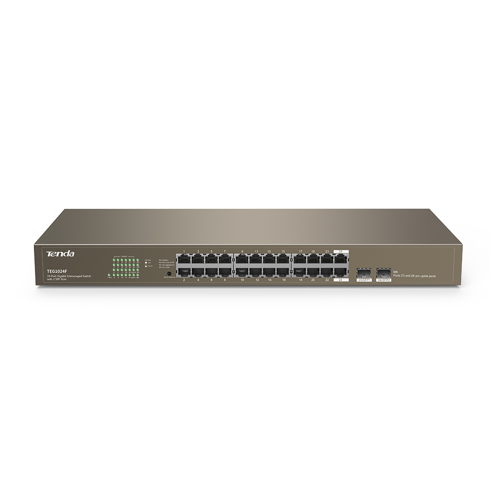 

Коммутатор Tenda TEG1024F, кол-во портов: 24x1 Гбит/с, кол-во SFP/uplink: combo RJ-45/SFP 2x1 Гбит/с, установка в стойку (TEG1024F), TEG1024F