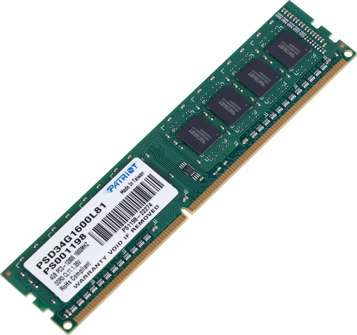 Память DDR3L DIMM 4Gb, 1600MHz Patriot Memory (PSD34G1600L81)