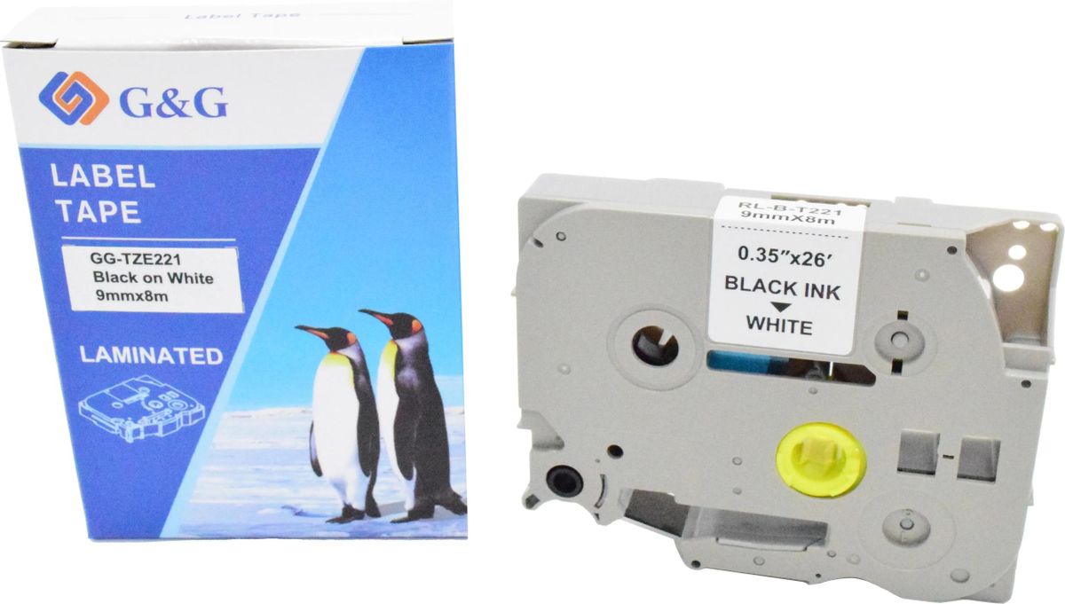 Кассета с лентой G&G TZE221, 9 мм x 8 м, черный на белом