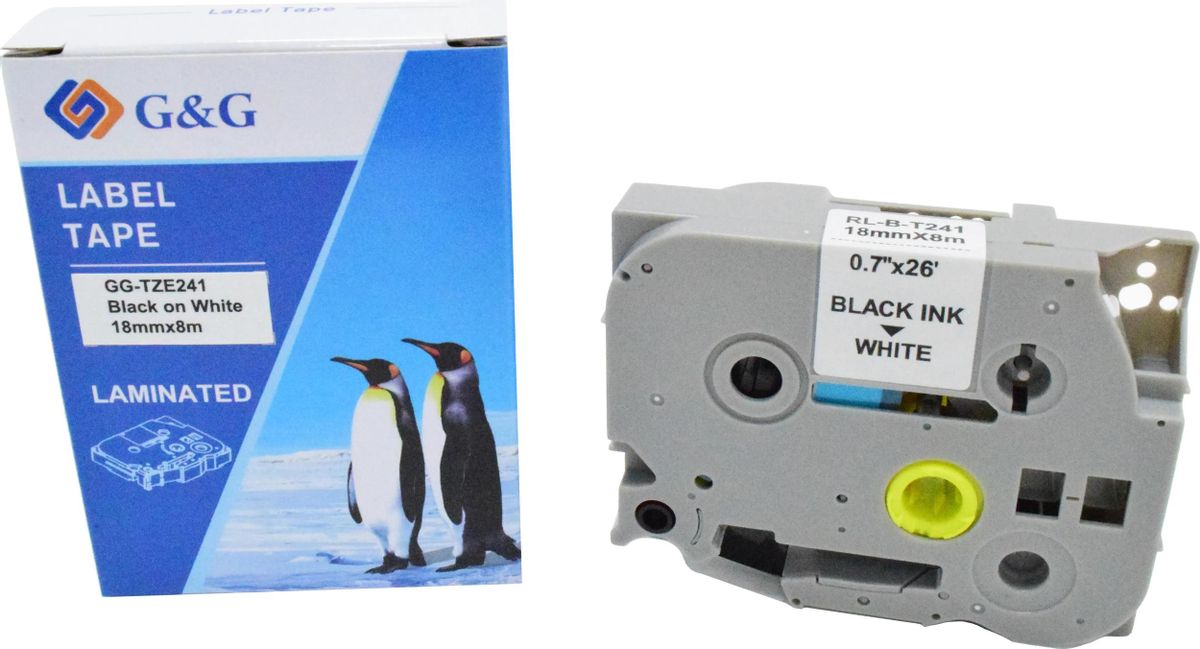 Кассета с лентой G&G TZE241, 1.8 см x 8 м, черный на белом